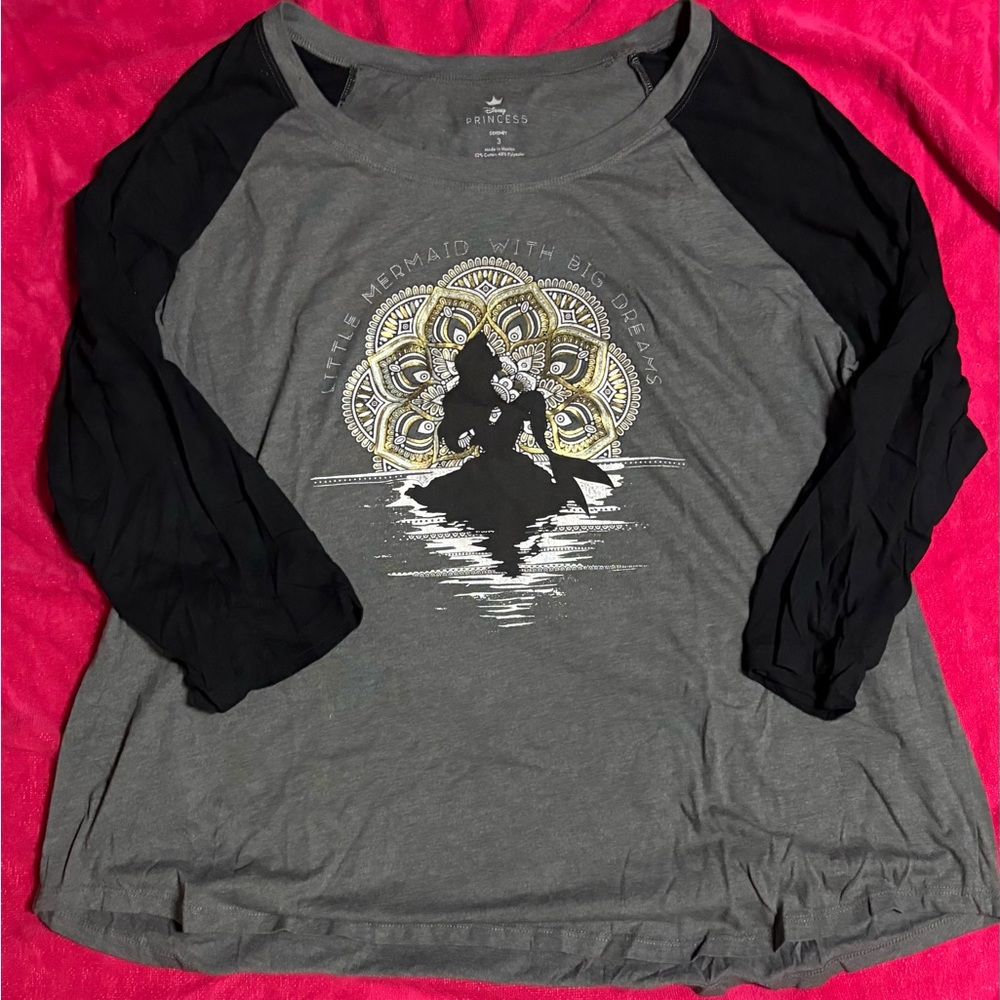 Disney Little Mermaid Gray and Black Long Sleeve Top